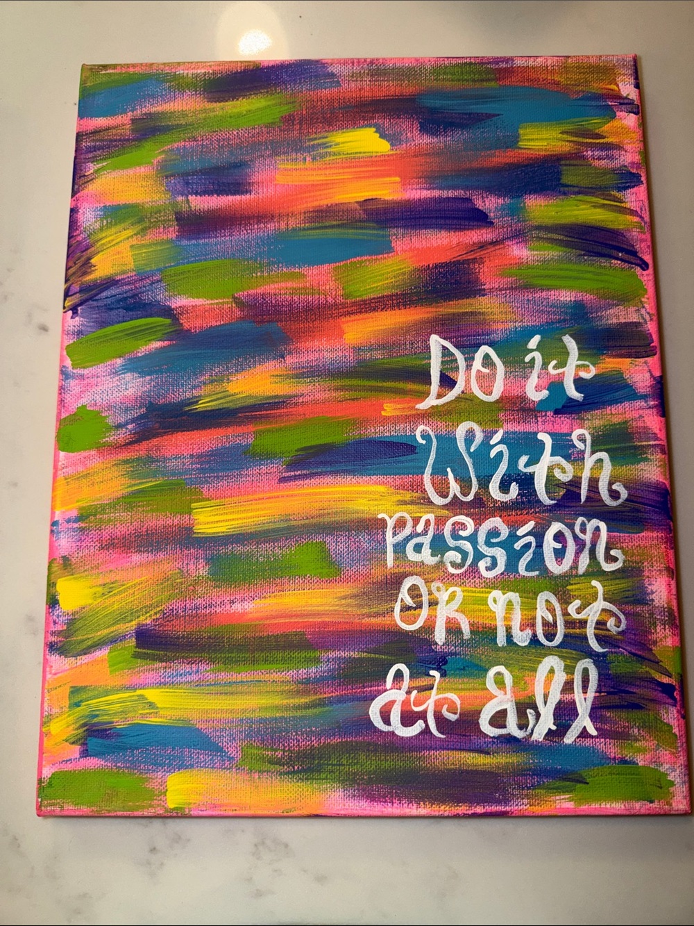 Colorful Abstract Canvas with White Hand-Lettered Quote by KICKRUSH